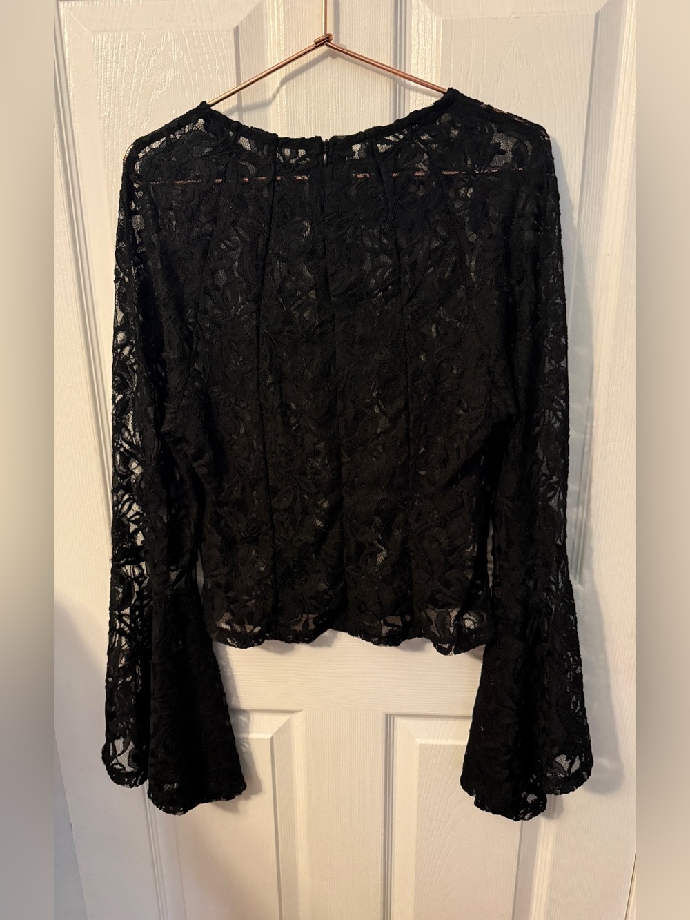 Black Lace Bell-Sleeve Women's Top